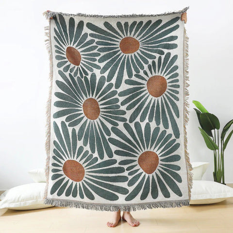 Dalia Throw Blanket - Cotton Microfiber Blend, Floral Design 51"x63"