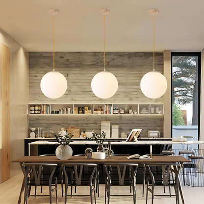 Frosted Glass Globe Hanging Light White Sphere Ceiling Fixture for Kitchen Island Dining Room Bedroom Adjustable Cord Modern Minimalist Desi