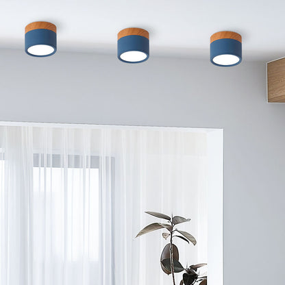 Round LED Flush Mount Light Fixture Wood Accent Aluminum 5W 7W for Entryway Bedroom Kitchen Hallway Ceiling Lamp Modern Minimalist Scandinav