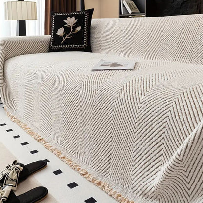 Textured Herringbone Couch Throw Blanket – Water-Resistant Furniture Protector with Non-Slip Backing for Sofa Pets Kids