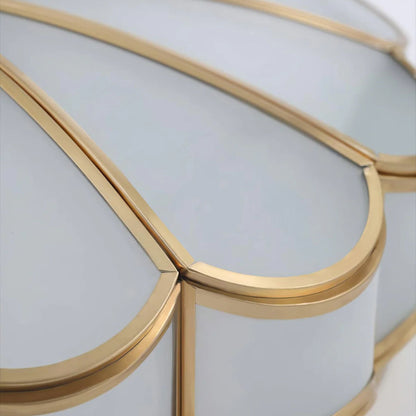 Gold Flush Mount Light Fixture Round Glass Shade Brass Frame Diffused Glow for Entryway Dining Room Bedroom LED Compatible Multi-Bulb