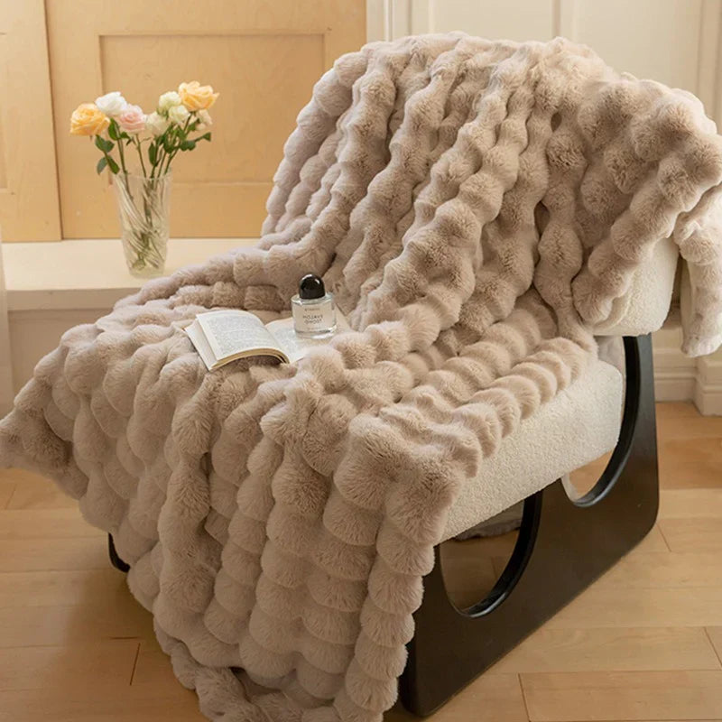 Plush Faux Fur Throw Blanket 63x79 Inches Soft Oversized Lap Coverlet for Sofa Bed Couch Lounge Chair Reading Nook Winter Warmth Home Accent
