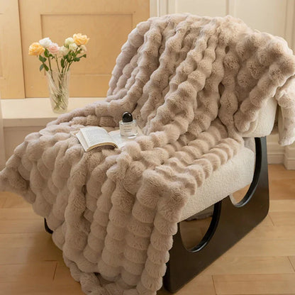 Plush Faux Fur Throw Blanket 63x79 Inches Soft Oversized Lap Coverlet for Sofa Bed Couch Lounge Chair Reading Nook Winter Warmth Home Accent