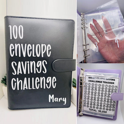 Cash Savings Tracker Organizer with 100 Labeled Pockets – Money Management Planner System – A5 Budget Book with Reusable Chart for