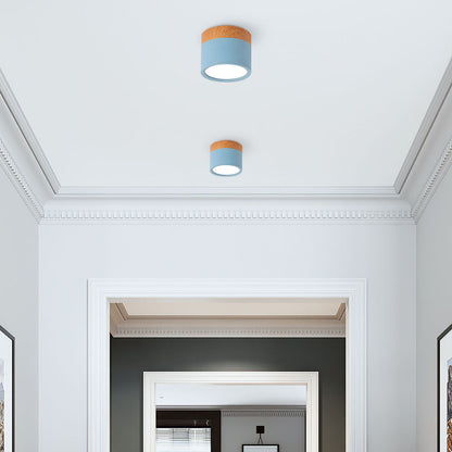 Compact LED Flush Mount Ceiling Light Fixture Wood & Metal Accent for Entryway Hallway Bedroom Kitchen 5W 7W Surface Mount Minimalist Modern