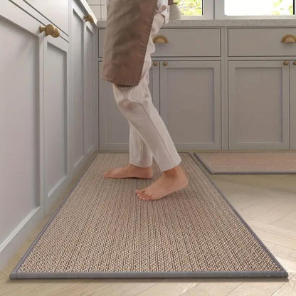 Anti-Fatigue Kitchen Floor Mat Set 2-Piece Cushioned PVC Foam Non-Slip Runner Beige Washable Comfort Rug for Cooking Prep Sink Area Standing