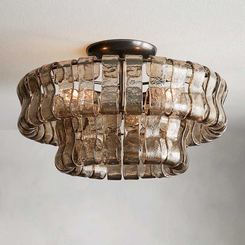 Textured Glass Flush Mount Ceiling Light 18-Inch Brass Finish 3-Light Modern Fixture for Living Room Bedroom Dining Room Entryway