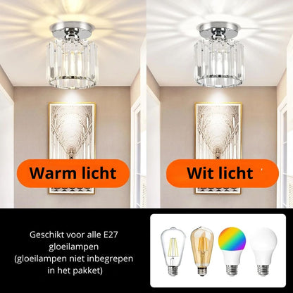 Decorative Flush Mount Light Fixture with Glass Cube and Metal Accents E27 Socket for Entryway Bedroom Small Room Ambient Overhead Lighting