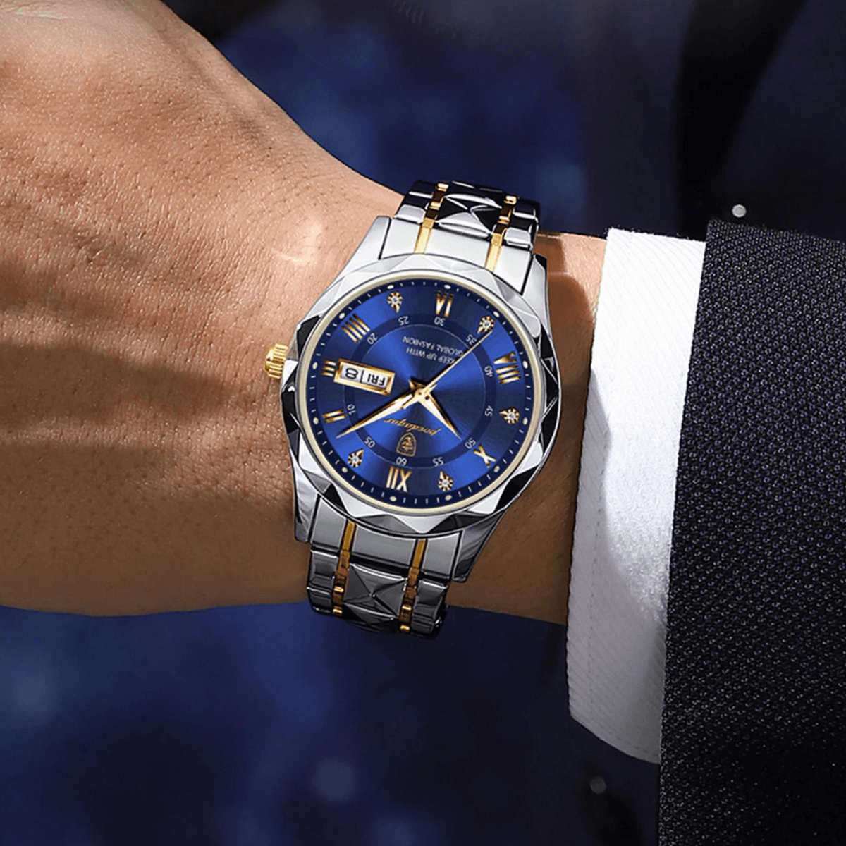 Stainless Steel Men's Watch with Luminous Dial & Date Display
