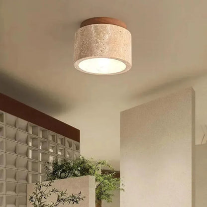 Lámpara de techo de montaje empotrado de piedra natural color crema, 4.7 pulgadas, iluminación LED compacta para pasillos, dormitorios y vestíbulos, estilo minimalista moderno Japandi