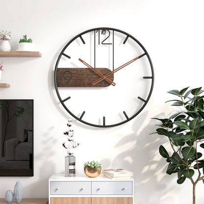 Quiet Wood & Metal Wall Clock | Round Timepiece 16-20 Inch | Battery Operated Silent Sweep for Bedroom Office Kitchen Living Room Decor