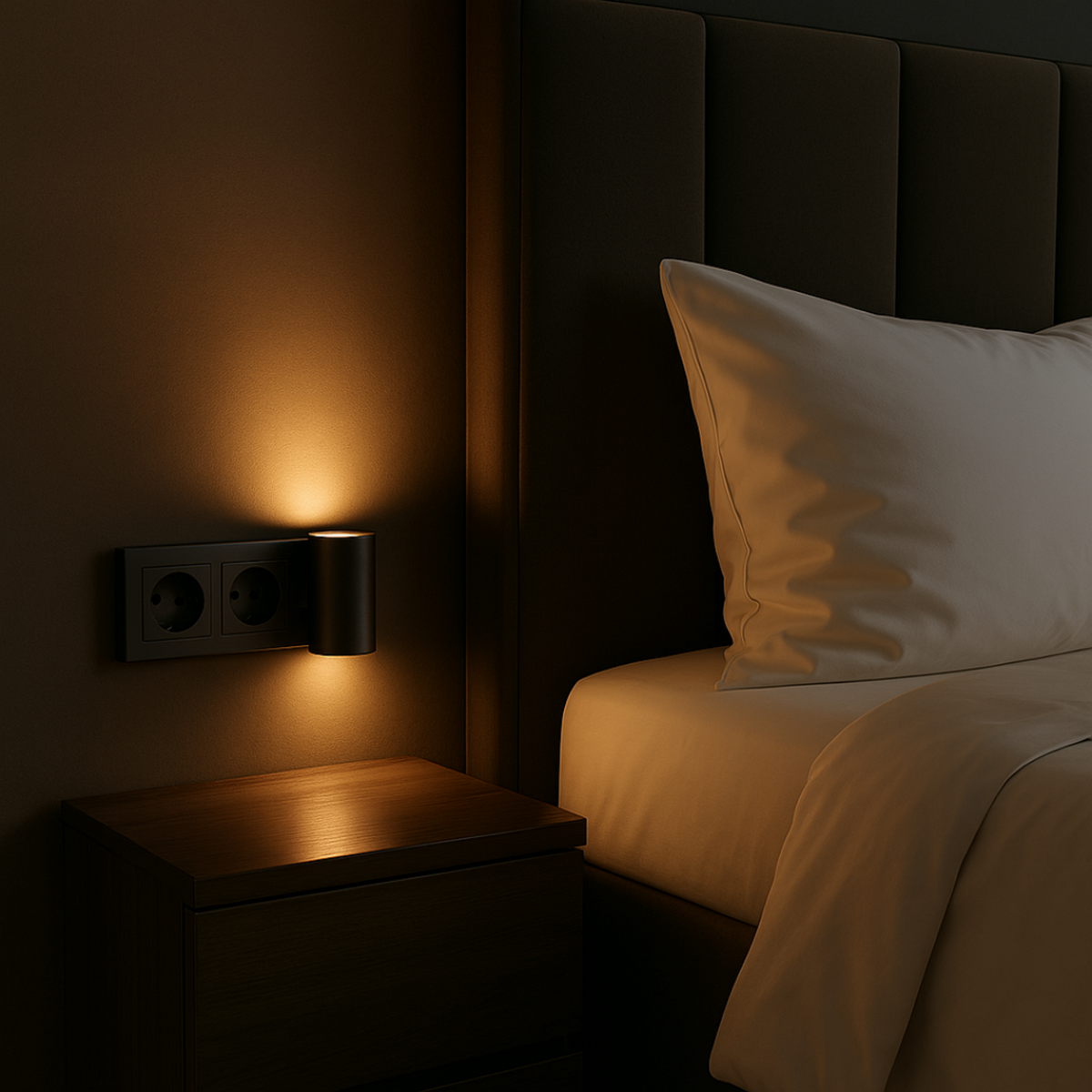 Luz nocturna enchufable regulable con sensor automático para pasillos, dormitorios y escaleras – Brillo ambiental blanco cálido