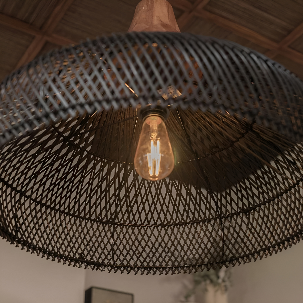 Woven Bamboo Hanging Light 24 Inch Natural Shade Adjustable Cord E26 Socket Boho Farmhouse Ceiling Fixture for Dining Room Kitchen Island Li