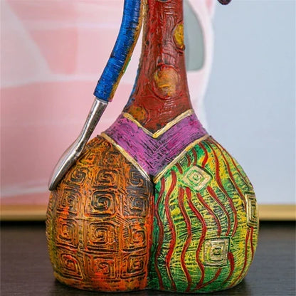 Hand-Painted Abstract Woman Figurine Sculpture | Colorful Resin Statue for Modern Home Decor | Shelf Decor Living Room