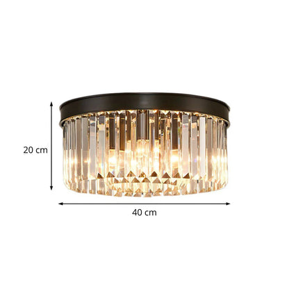 Flush Mount Fixture with Sparkling Accents 16 Inch Brushed Brass Metal Frame Crystal Drops for Entryway Dining Room Bedroom Den Four Bulb So