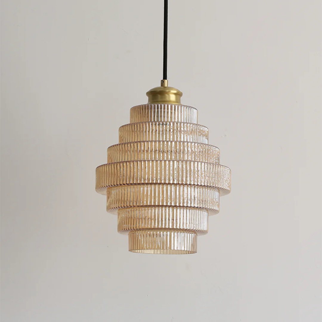 Tiered Glass Shade Ceiling Drop Light with Metallic Trim for Kitchen Islands & Eating Areas
