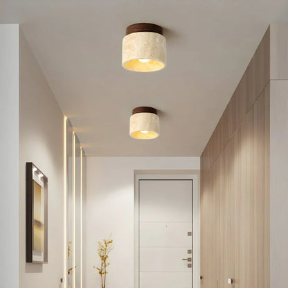 Lámpara de techo de montaje empotrado de piedra natural color crema, 4.7 pulgadas, iluminación LED compacta para pasillos, dormitorios y vestíbulos, estilo minimalista moderno Japandi