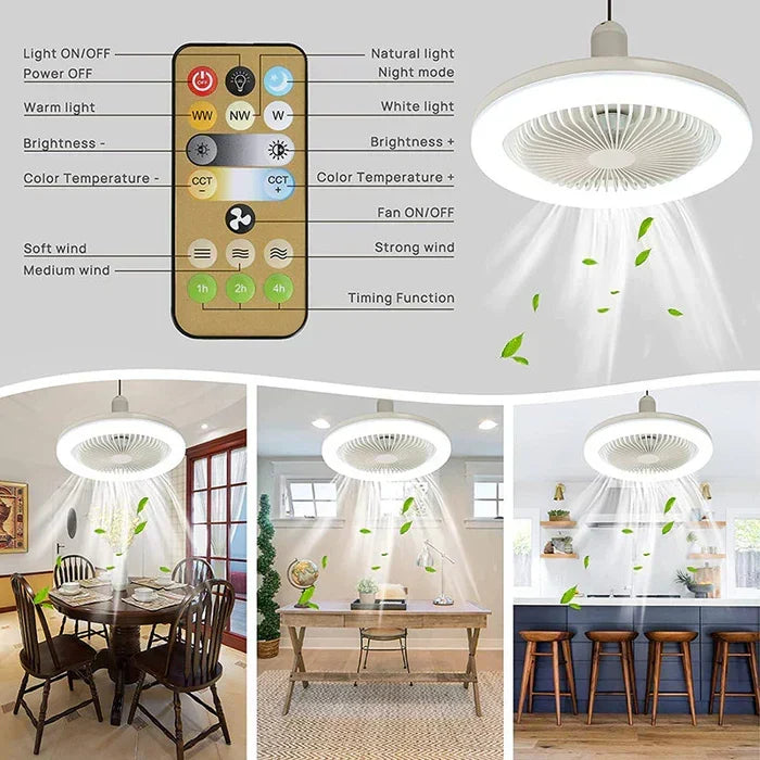 Ceiling Fan Light Combo Screw-In Bulb Socket with Remote Control 3 Speed Adjustable Brightness LED 2100 Lumen for Bedroom Kitchen Garage