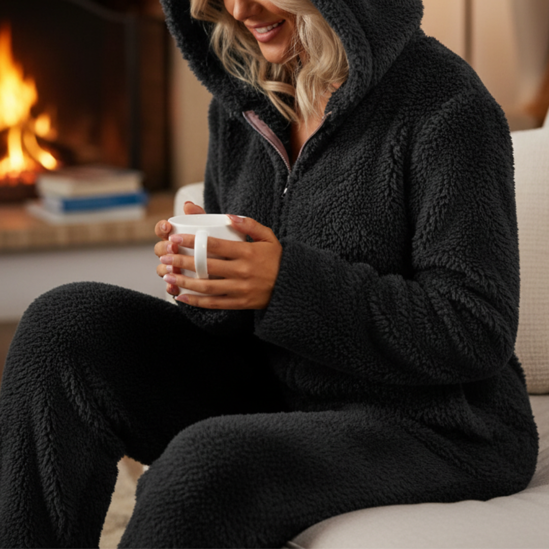 Women's Full-Zip Fleece Onesie Pajama – Plush Loungewear Jumpsuit for Winter Nights, Relaxed Fit Sleepwear for Cold Weather, Cozy Homewear