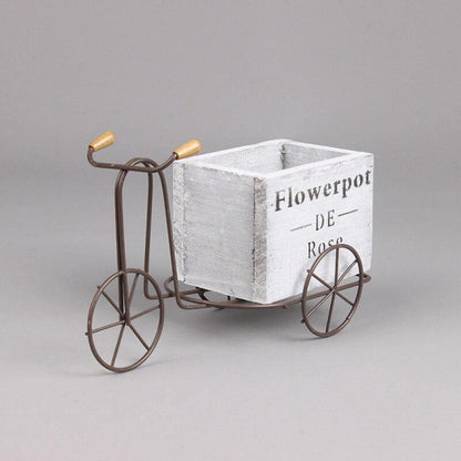 Wrought Iron Tricycle with Wooden Planter Stand