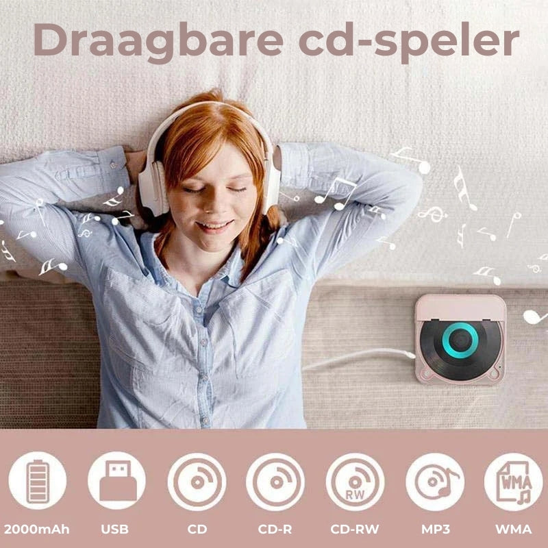 Rechargeable Disc Player with Bluetooth 5.3 Wireless Audio for Home Travel Study Music MP3 CD-R Support 3.5mm Headphone Jack USB-C Charging