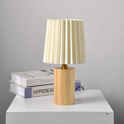 Wooden Desk Lamp with Fabric Shade 12 Inch Accent Light for Nightstand Office Den Dimmable LED Small Reading Light Modern Home Décor