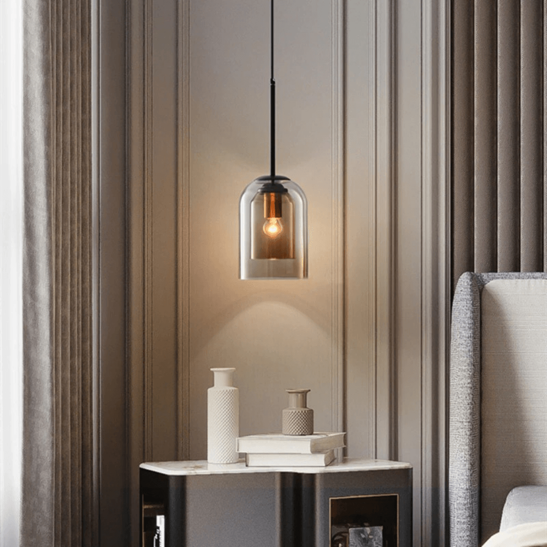 Glass Pendant Light Fixture Gray or Amber for Bedroom Dining Room Kitchen Island Modern Ceiling Lighting