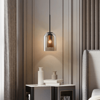 Glass Pendant Light Fixture Gray or Amber for Bedroom Dining Room Kitchen Island Modern Ceiling Lighting
