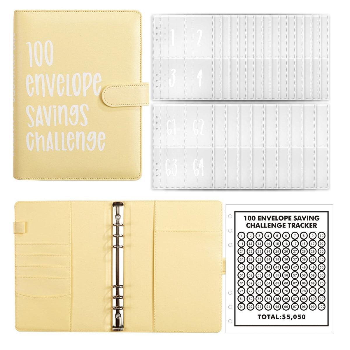 100-Envelope Money Saving Binder with Cash Envelopes for Budget Tracking & Financial Goals | PU Leather Organizer for Home Finance