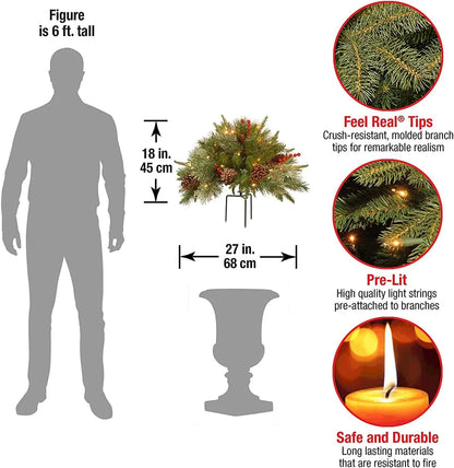 Battery-Powered LED Christmas Urn Filler with Timer – Frosted Pine Tips, Berries & Pinecones for Entryway Display