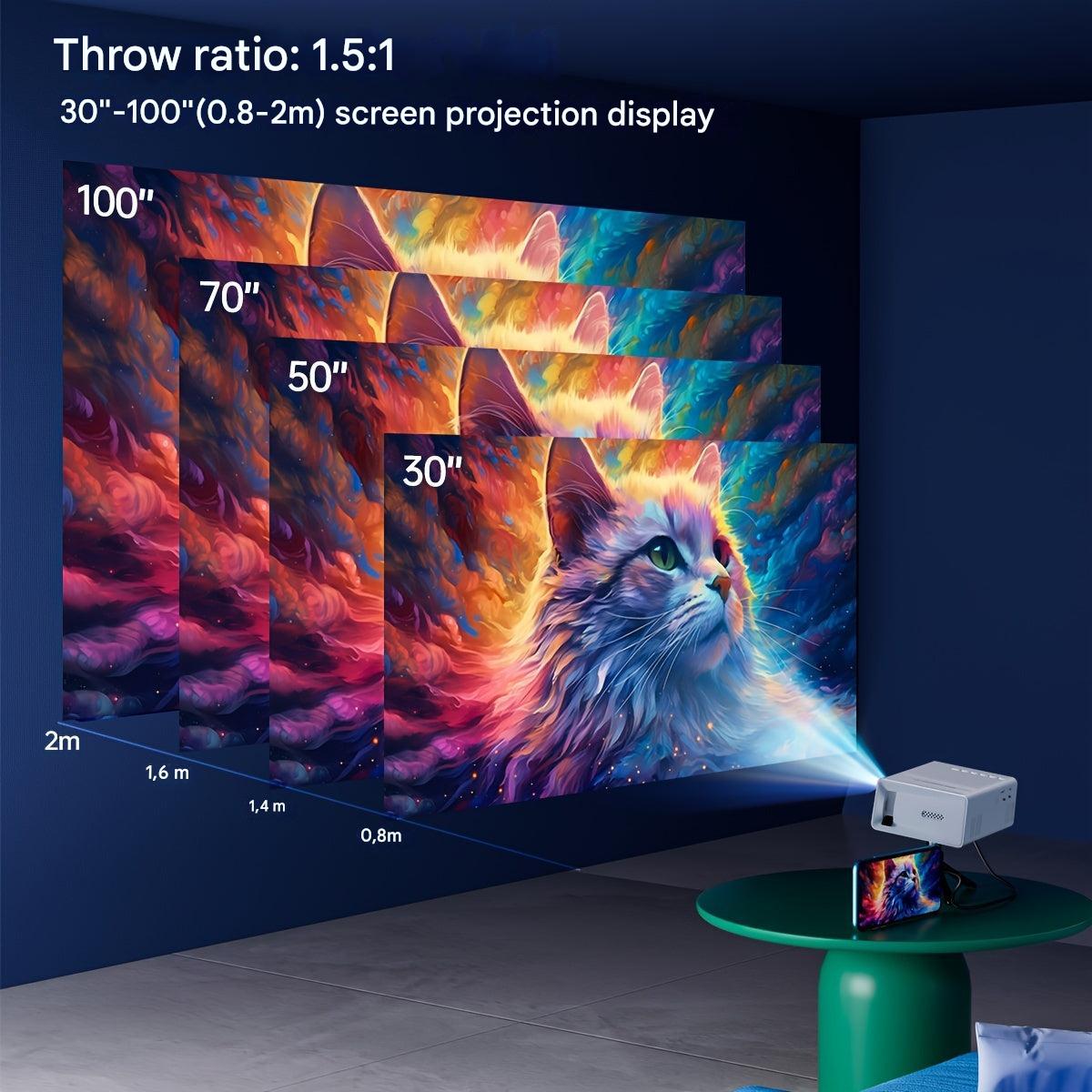 Portable HD Mini Projector 3000 Lumens LED Home Theater Display for Movies Gaming Presentations HDMI USB Compatible 80-Inch Screen Indoor
