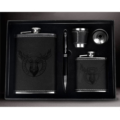 Portable Liquor Flask Gift Set with Faux Leather Sleeve for Bourbon, Vodka & Spirits