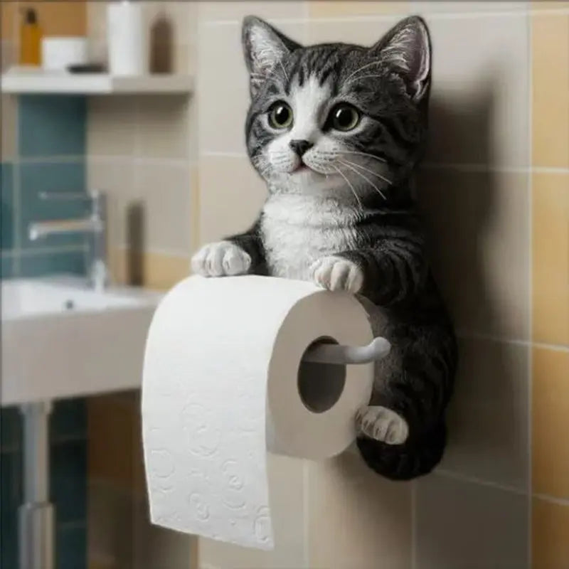 Portarrollos de papel higiénico de gato encantador | Diseño de resina duradero con fácil reemplazo del rollo | Montaje en pared para baños organizados