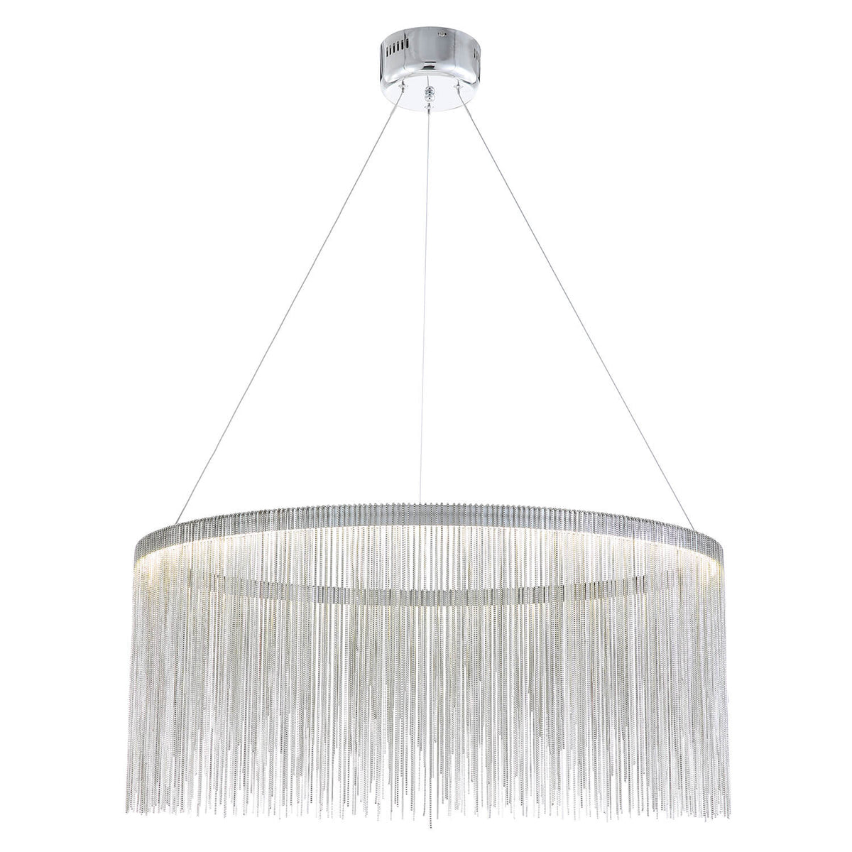 Circular Aluminum LED Chandelier Modern Ring Pendant Light Silver Finish for Dining Room Kitchen Bedroom Adjustable Height Ceiling Fixture
