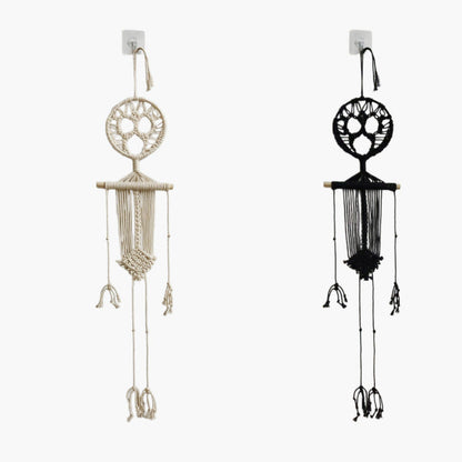 Macrame Wall Hanging Skeleton 2 Piece Set, Black and White Wall Hanging for Halloween Door Decor, Boho Wall Decor