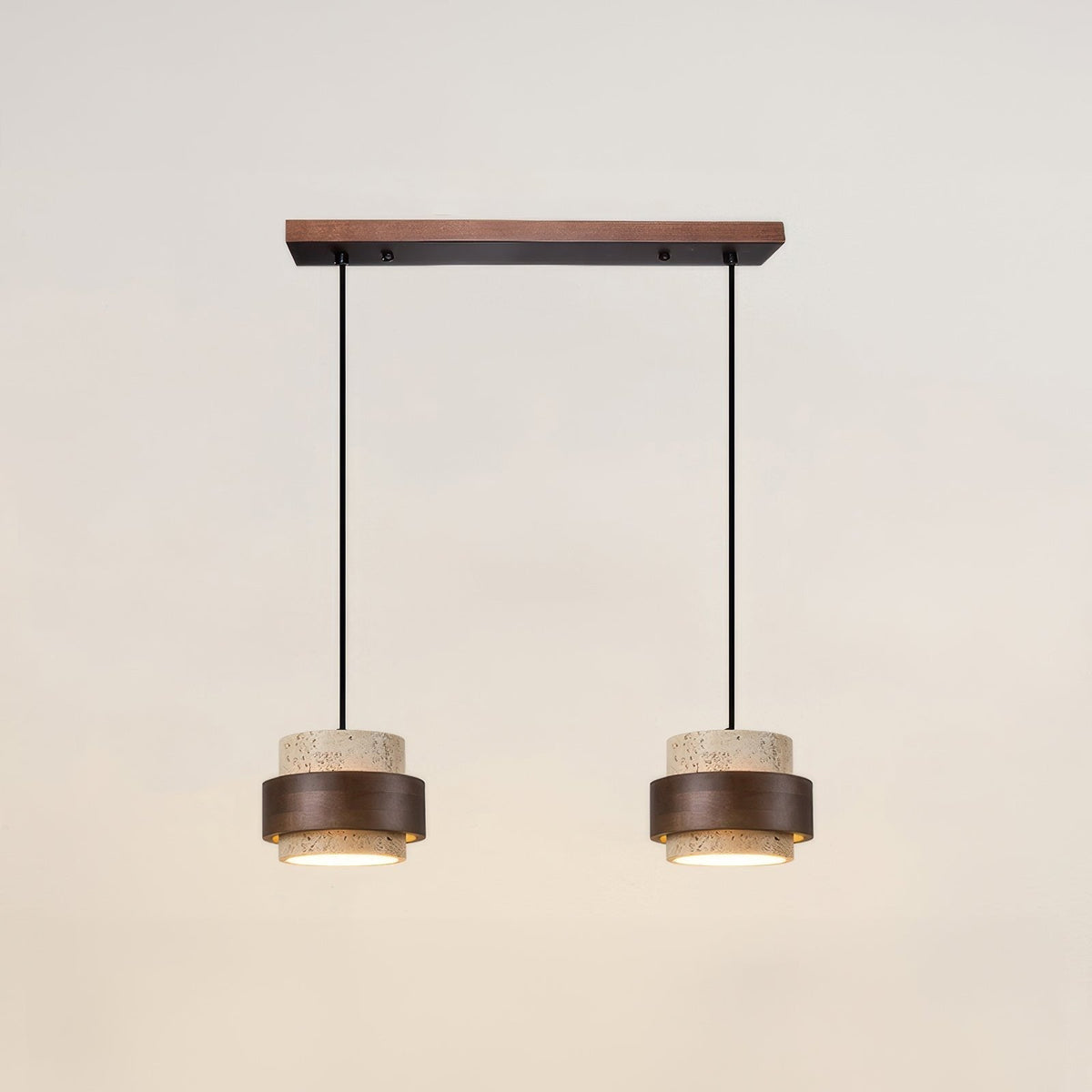 Stone & Wood Drop Ceiling Fixture 6.7 Inch Natural Travertine Hanging Light for Dining Table Kitchen Island Bedside Minimalist Adjustable Co