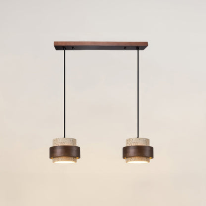 Stone & Wood Drop Ceiling Fixture 6.7 Inch Natural Travertine Hanging Light for Dining Table Kitchen Island Bedside Minimalist Adjustable Co