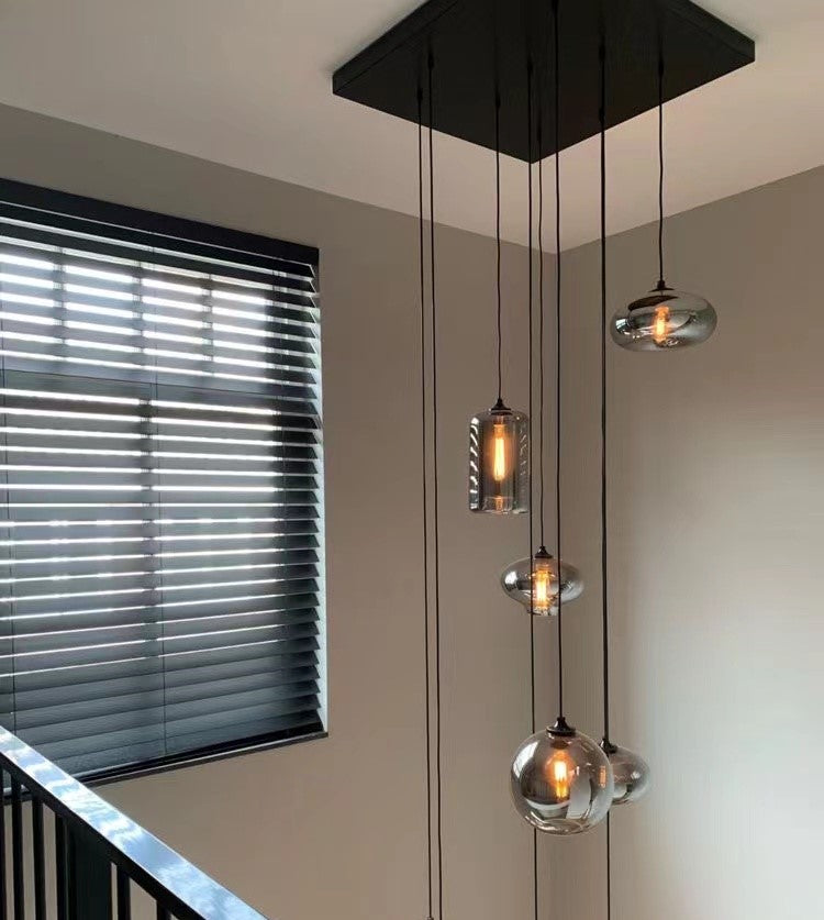Spiral Glass Chandelier for Two-Story Entryway Multi-Light Dimmable Fixture for Stairwell Foyer Living Room High Ceiling