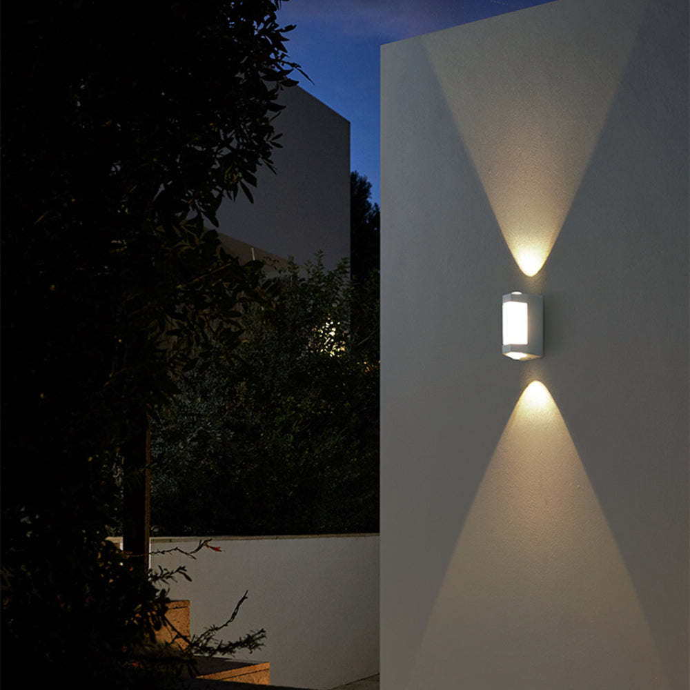 Outdoor LED Wall Sconce Dual-Light Up Down Modern Metal Waterproof Fixture for Porch Patio Entryway Black White Finish Geometric Exterior