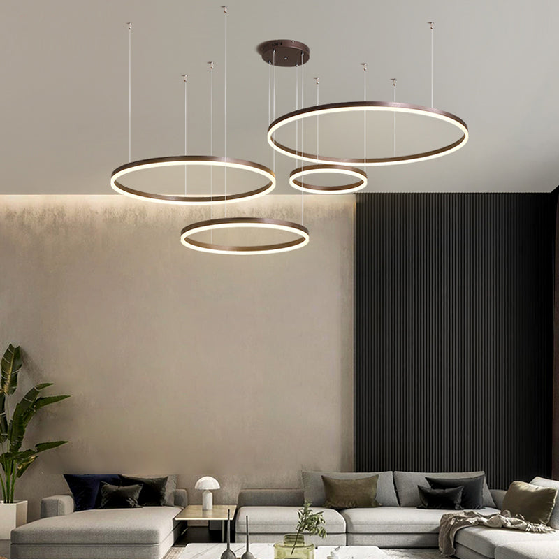 Tiered Ring Pendant Light Modern Metal Circular Chandelier for Dining Room Living Room Bedroom Kitchen Island Adjustable Height LED