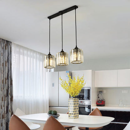 Modern Metal & Glass Pendant Light – Adjustable Cord – Black or Gold Finish for Dining Room & Living Room