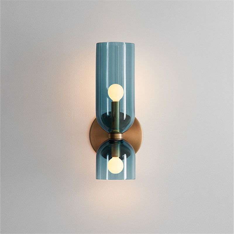 Aplique de pared de vidrio con cableado directo, casquillo E12 para dormitorios, salas de estar, pasillos, lámpara de acento para interiores, iluminación de pared cilíndrica moderna, 110-