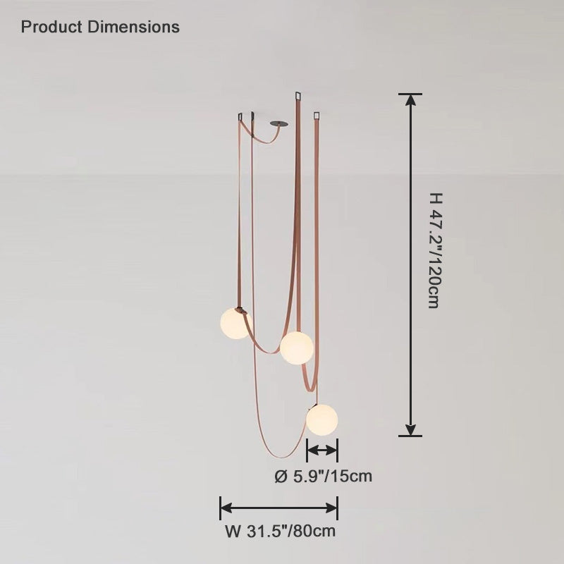 Leather Hanging Lamp with Glass Shade 6-Inch Brown Fixture for Kitchen Island Dining Table Multi-Light Ceiling Suspension for Modern Contemp
