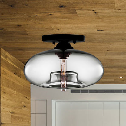 Glass Dome Overhead Light Fixture E26 Socket for Bedroom Living Room Home Interior Ambient Glow Compact Profile Metal Frame