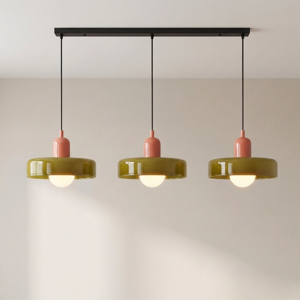 3-Light Geometric Glass Pendant Chandelier – Adjustable Height Statement Fixture for Dining Room, Kitchen Island & Bar | Modern Art Deco