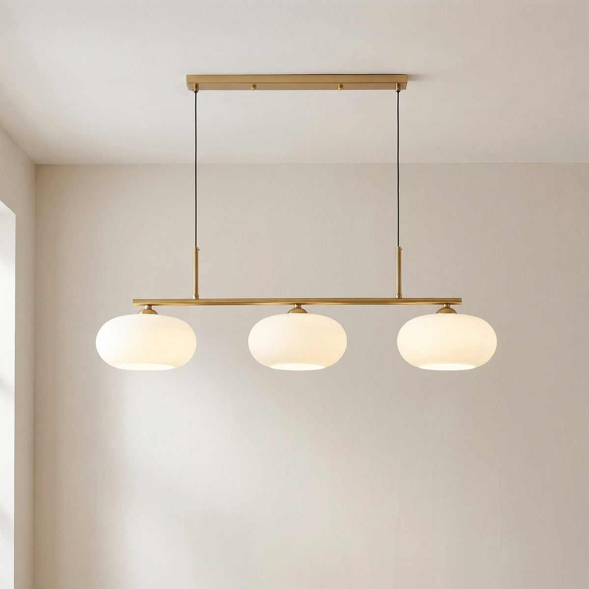 3-Light Geometric Pendant Lamp Industrial Metal & Glass Chandelier for Kitchen Island Dining Room Living Room Adjustable Height Modern
