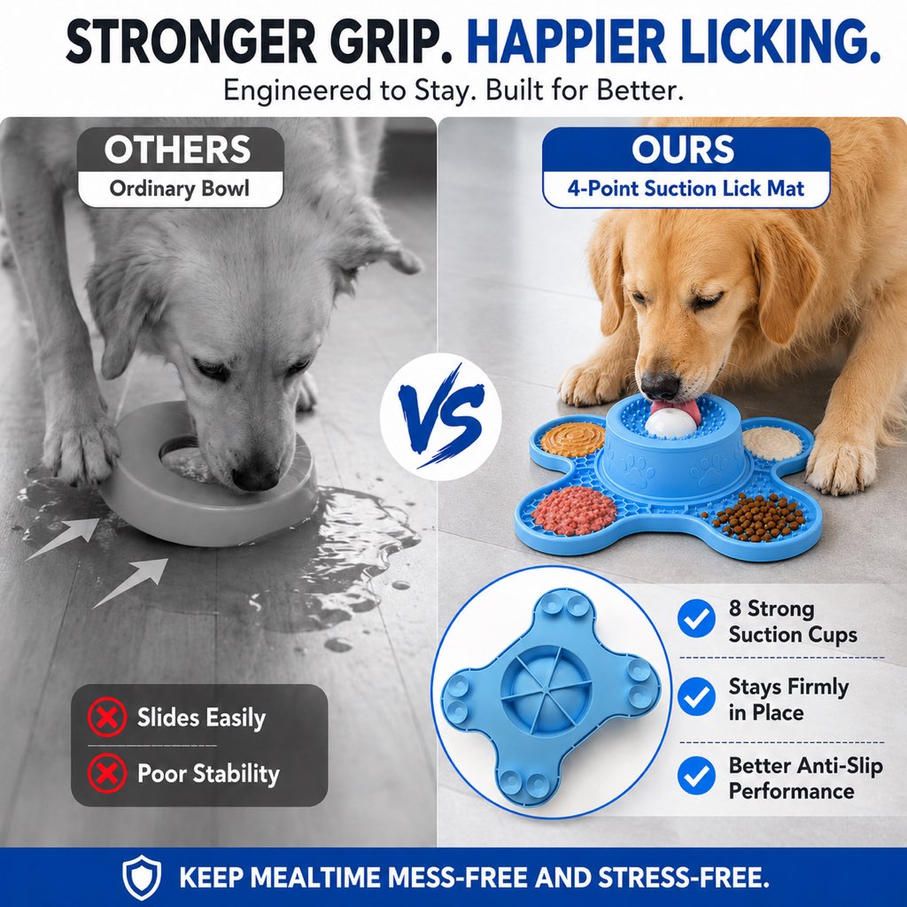 Ortekor 3-in-1 Dog Lick Mat & Slow Feeder Bowl for Bath Time, Grooming & Home Alone - Helps Slow Fast Eating and Keep Pets Busy