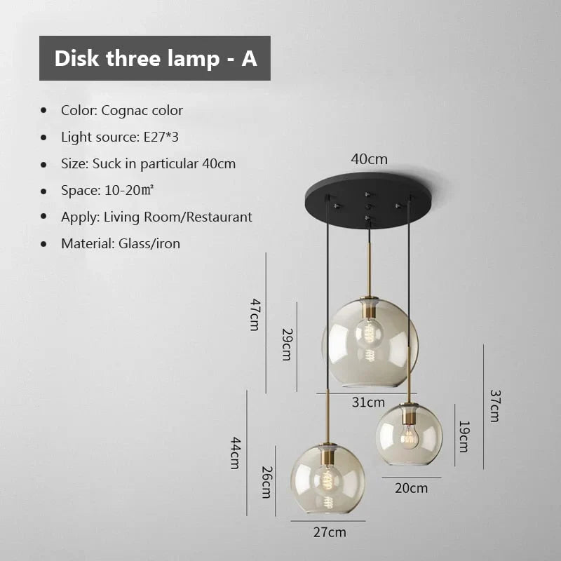 Triple Globe Hanging Fixture Amber Glass Shades Copper Hardware for Dining Table Kitchen Island Ceiling Mount E26 Socket 110V US