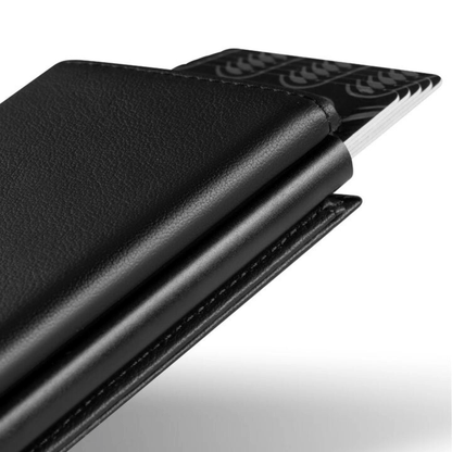 RFID-Blocking Leather Billfold with Pop-Up Card Holder 3.7 × 2.6 × 0.4 Inches Slim Aluminum Mechanism Travel Wallet Compact Front Pocket Org