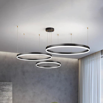 Multi-Ring LED Ceiling Light Fixture Adjustable Height Metal & Acrylic for Dining Room Bedroom Kitchen Modern Hanging Lamp Indoor Lighting D
